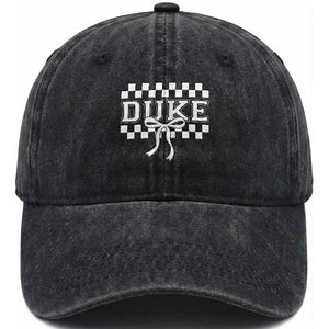 Duke Bold Letters Name Coquette Bow Checkered for Sports Fans Washed Cotton Baseball Cap TS11 Print Your Wear