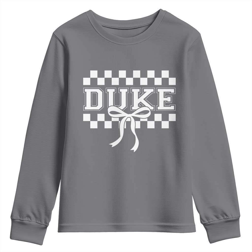Duke Bold Letters Name Coquette Bow Checkered for Sports Fans Youth Sweatshirt TS11 Charcoal Print Your Wear