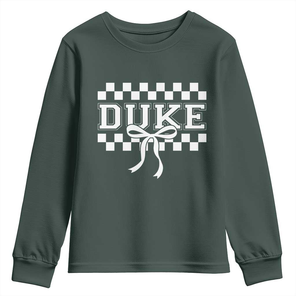 Duke Bold Letters Name Coquette Bow Checkered for Sports Fans Youth Sweatshirt TS11 Dark Forest Green Print Your Wear