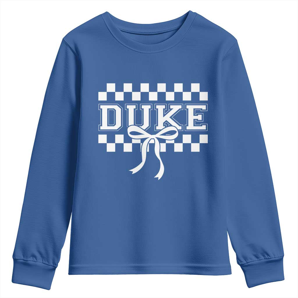 Duke Bold Letters Name Coquette Bow Checkered for Sports Fans Youth Sweatshirt TS11 Royal Blue Print Your Wear