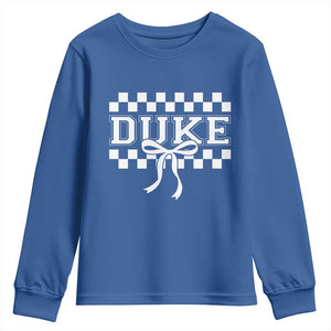 Duke Bold Letters Name Coquette Bow Checkered for Sports Fans Youth Sweatshirt TS11 Royal Blue Print Your Wear