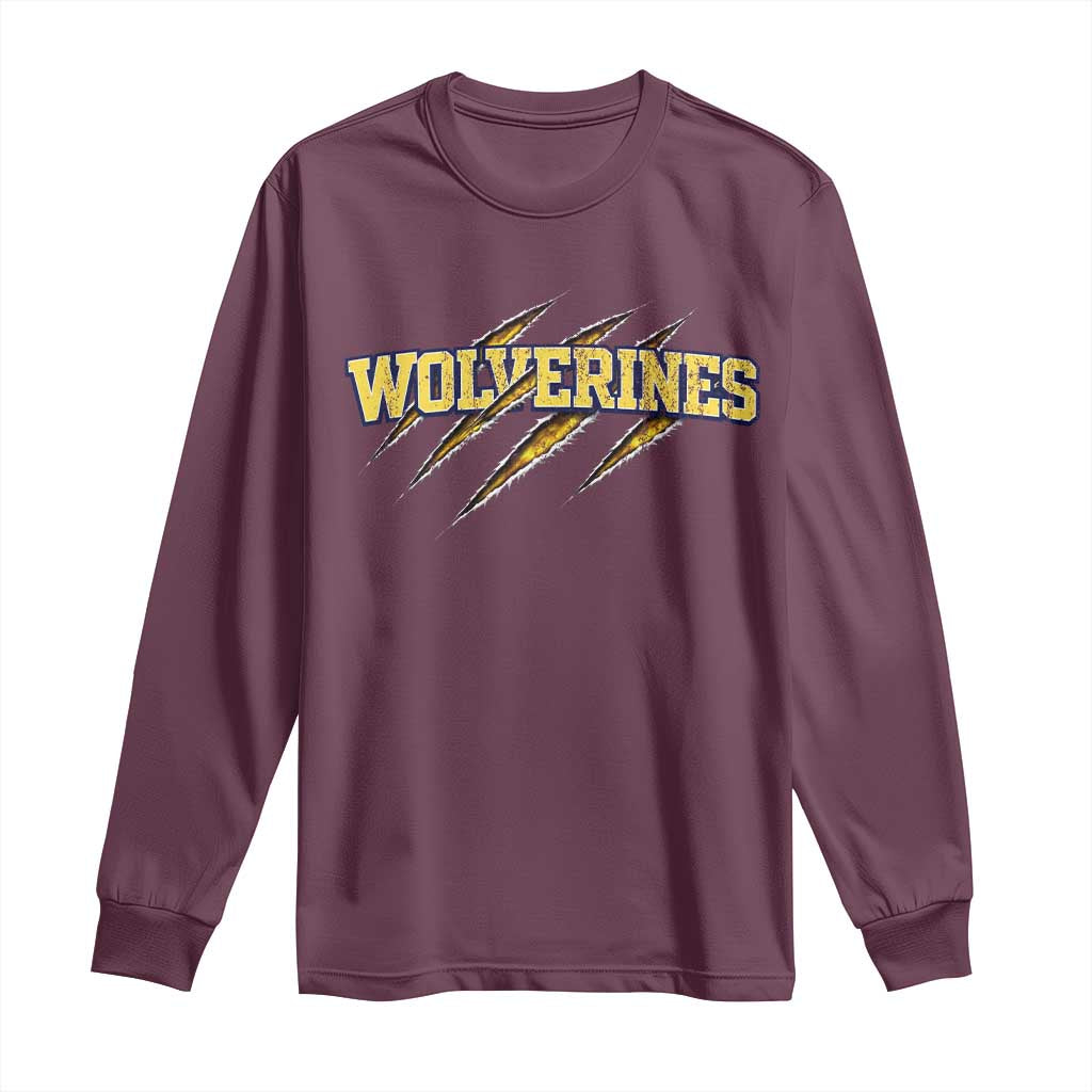 Wolverine Lover Sports Game Day Scratch Mark Long Sleeve Shirt TS11 Maroon Print Your Wear