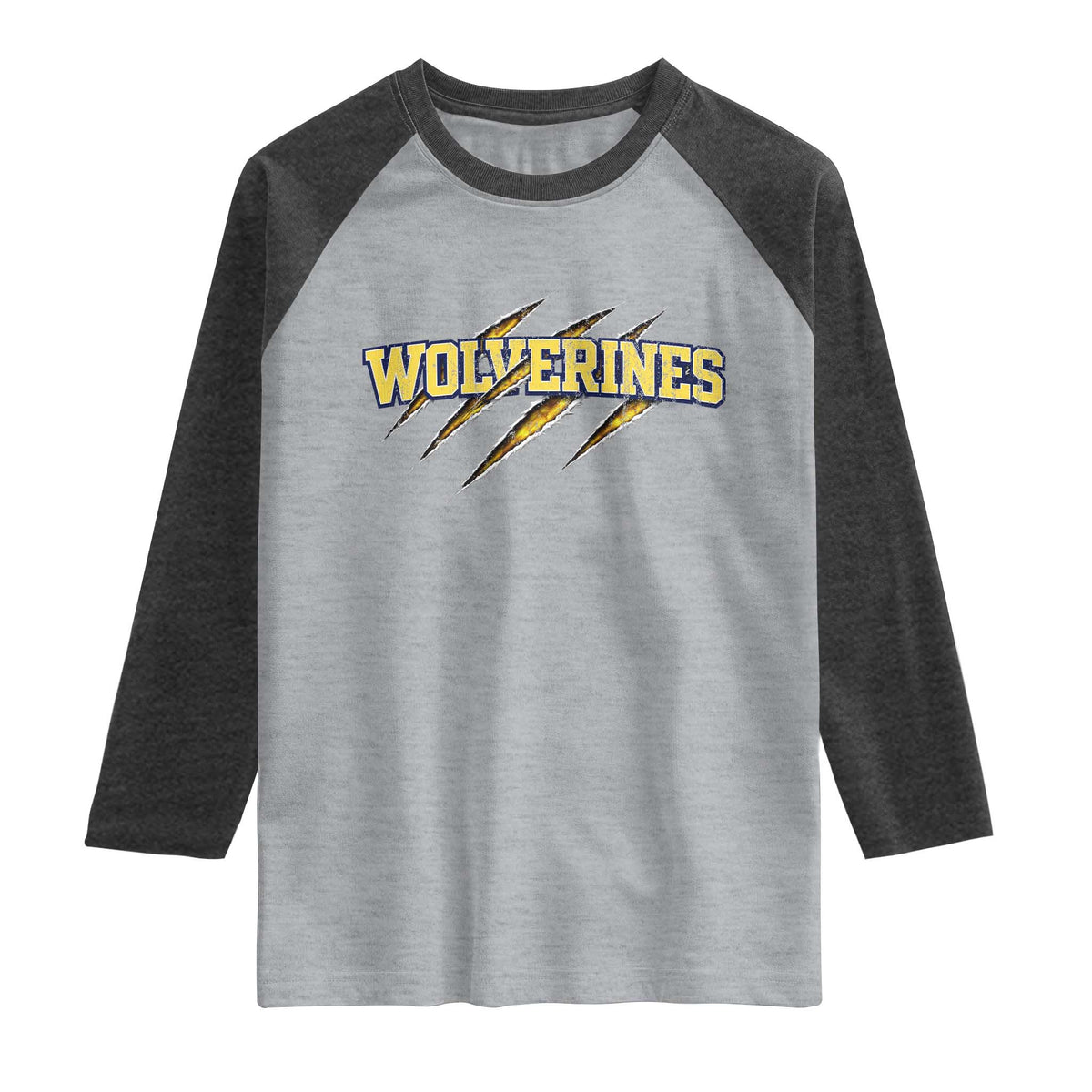 Wolverine Lover Sports Game Day Scratch Mark Raglan Shirt TS11 Heather Gray Heather Charcoal Print Your Wear