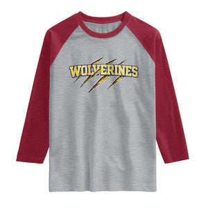 Wolverine Lover Sports Game Day Scratch Mark Raglan Shirt TS11 Heather Gray Heather Red Print Your Wear