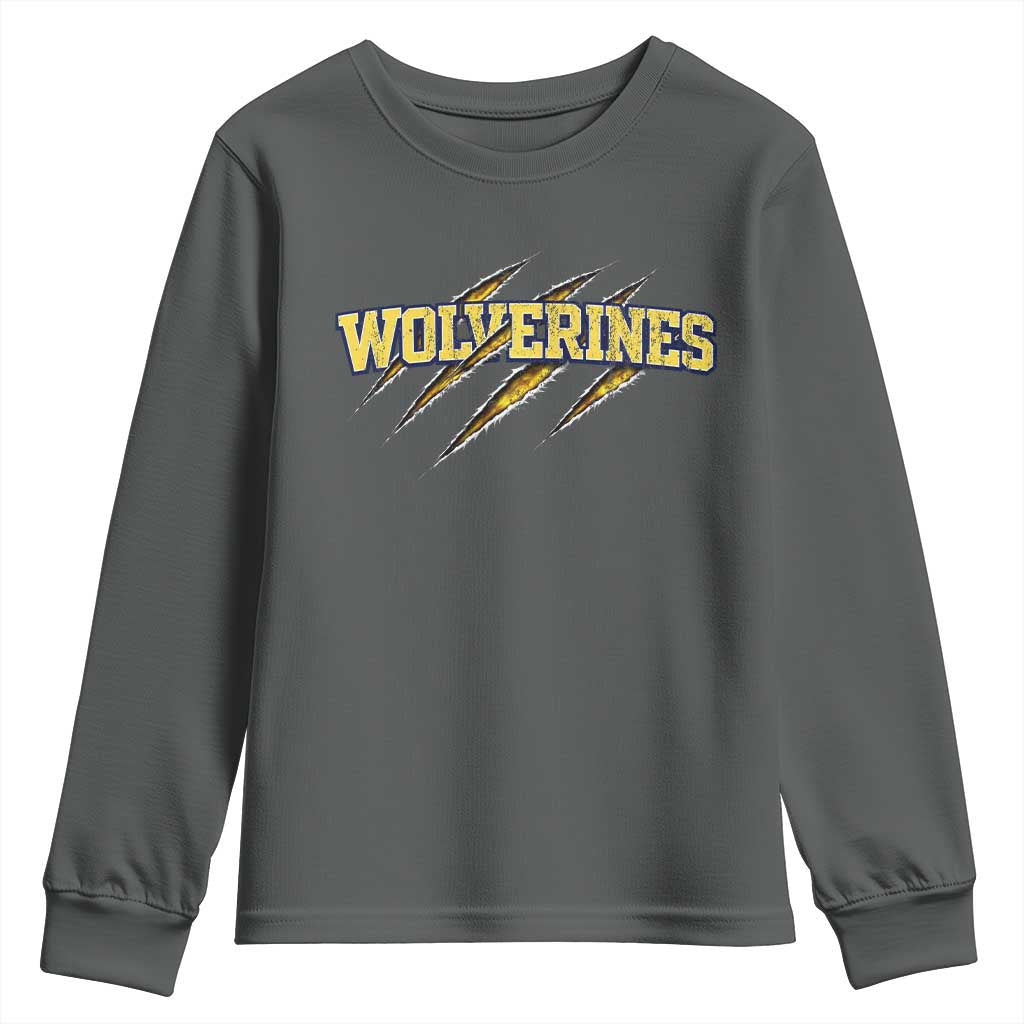 Wolverine Lover Sports Game Day Scratch Mark Youth Sweatshirt TS11 Dark Heather Print Your Wear