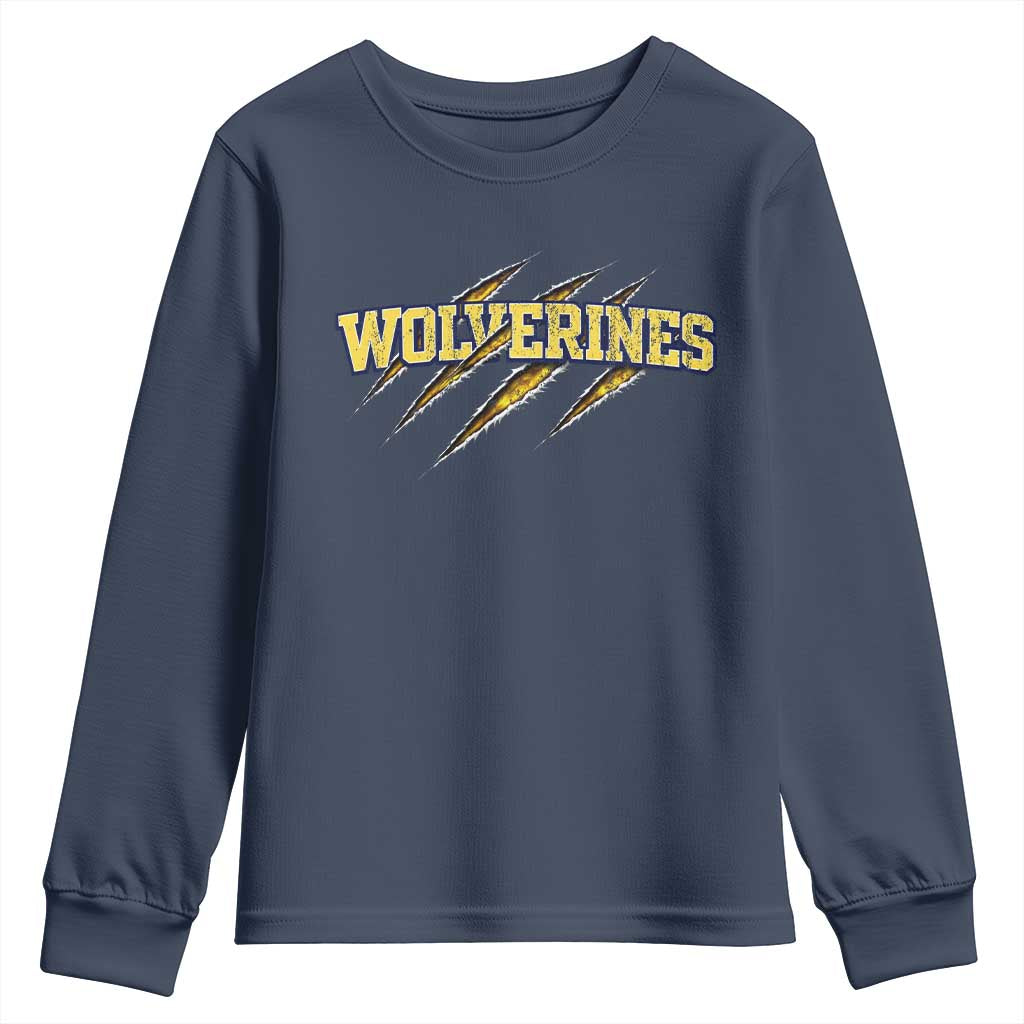 Wolverine Lover Sports Game Day Scratch Mark Youth Sweatshirt TS11 Navy Print Your Wear