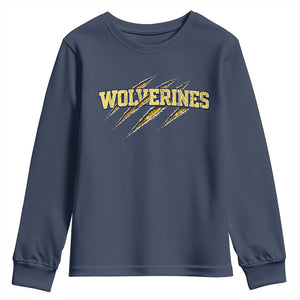 Wolverine Lover Sports Game Day Scratch Mark Youth Sweatshirt TS11 Navy Print Your Wear