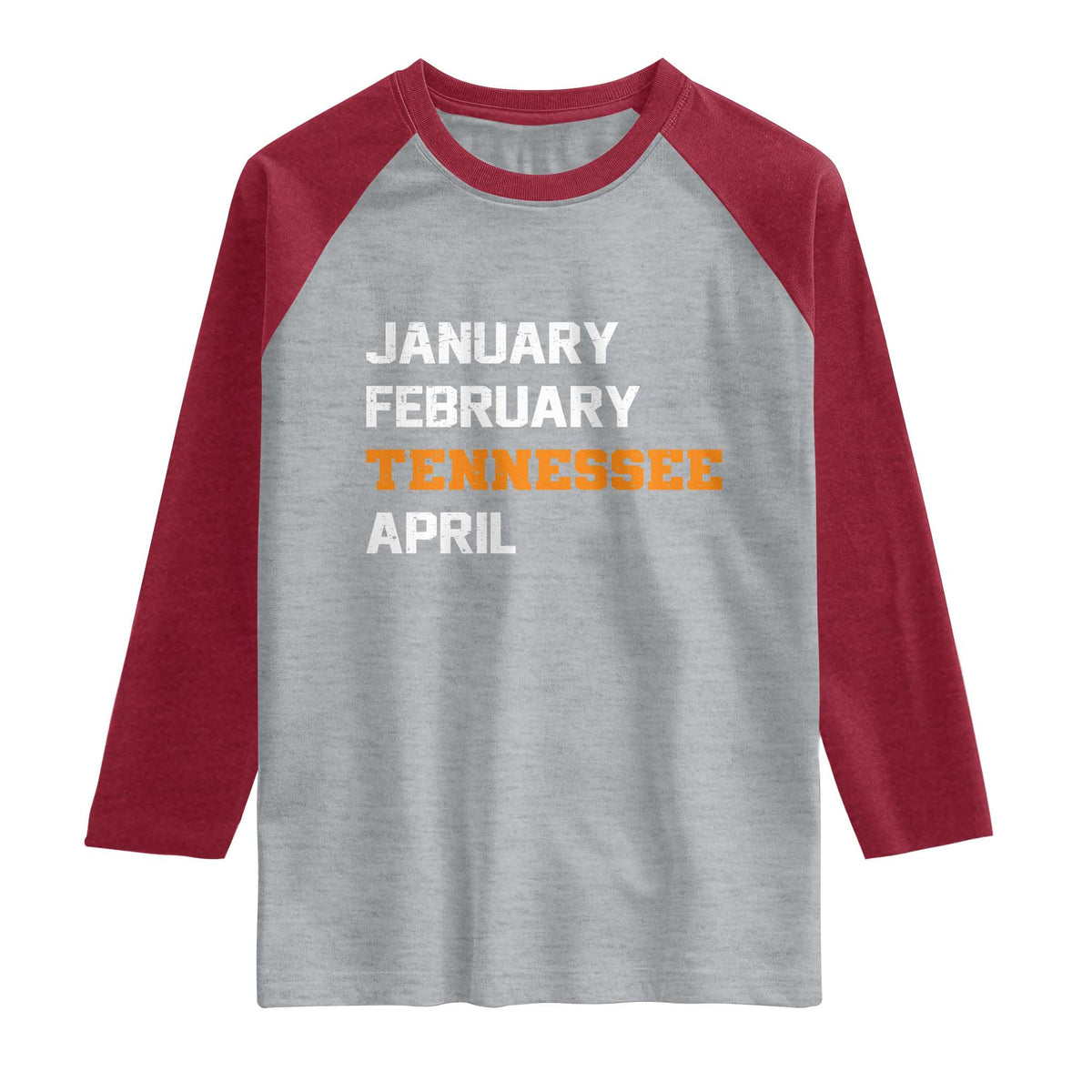 January February Tennessee April Raglan Shirt Basketball Game Day TS11 Heather Gray Heather Red Print Your Wear