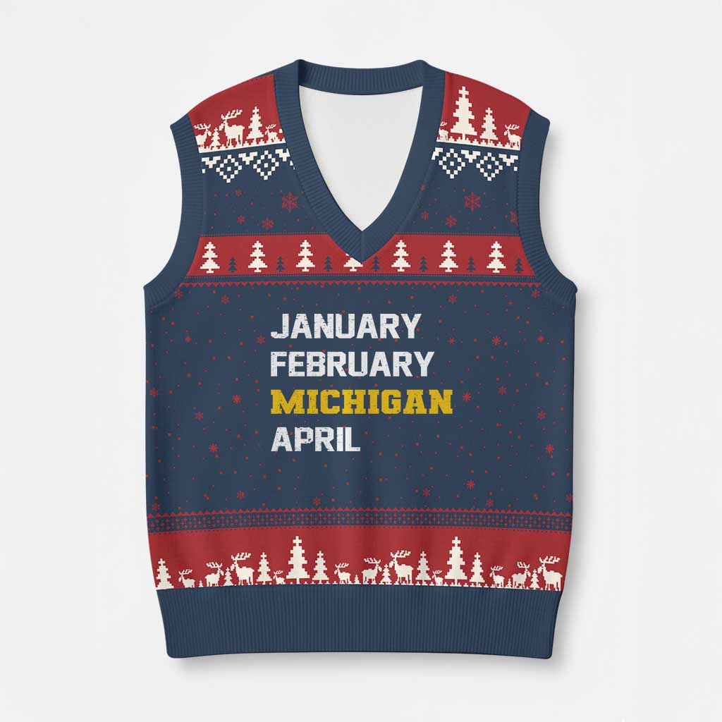 January February Michigan April V-Neck Knit Sweater Vest Basketball Game Day TS11 Navy Red Print Your Wear