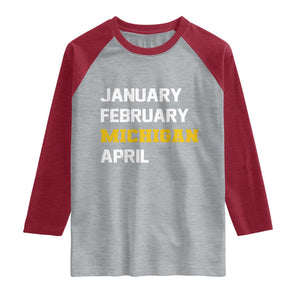 January February Michigan April Raglan Shirt Basketball Game Day TS11 Heather Gray Heather Red Print Your Wear