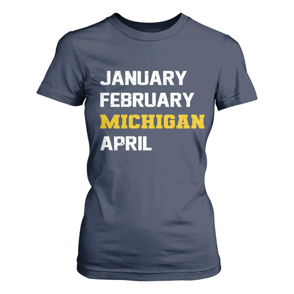 January February Michigan April T Shirt For Women Basketball Game Day TS11 Navy Print Your Wear