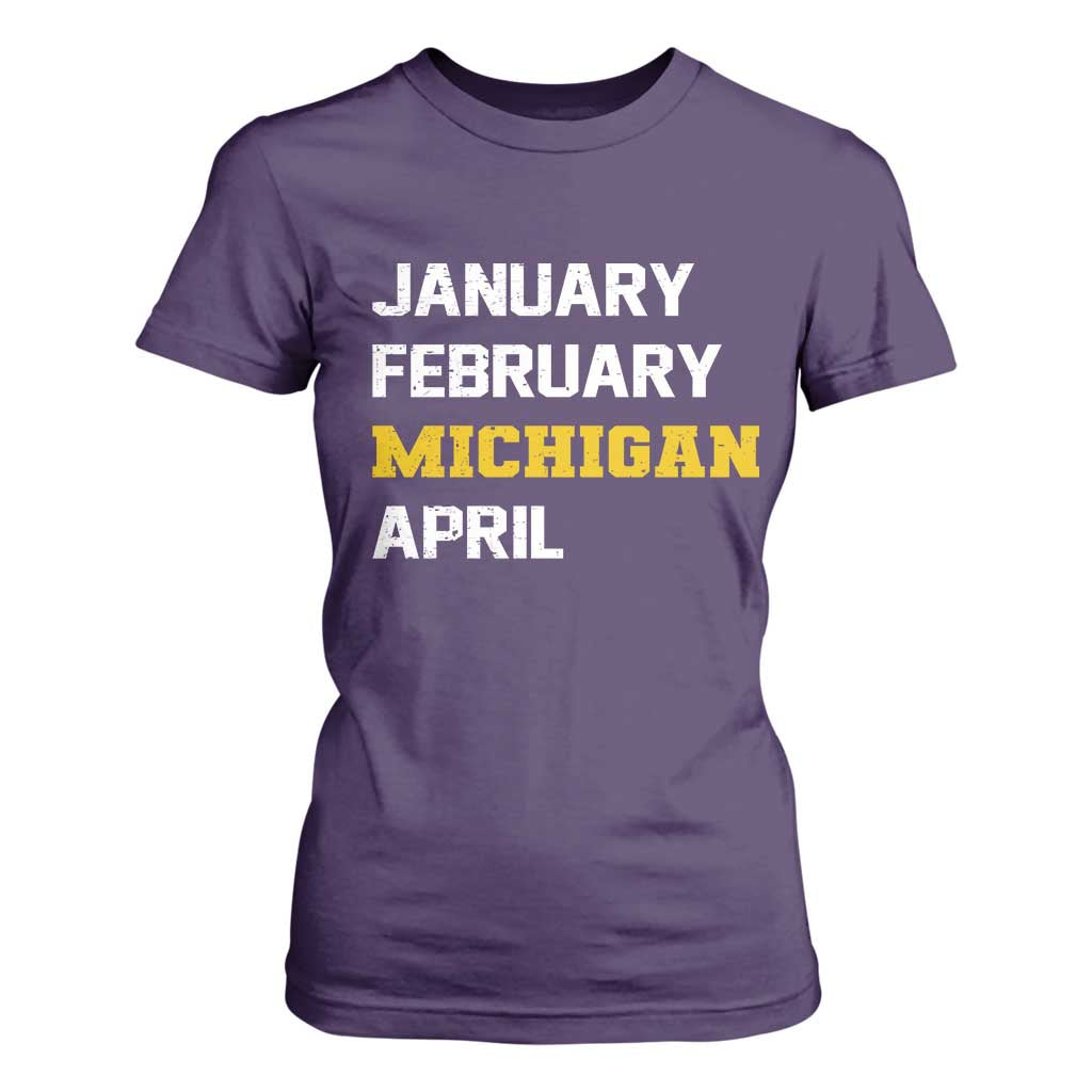 January February Michigan April T Shirt For Women Basketball Game Day TS11 Purple Print Your Wear