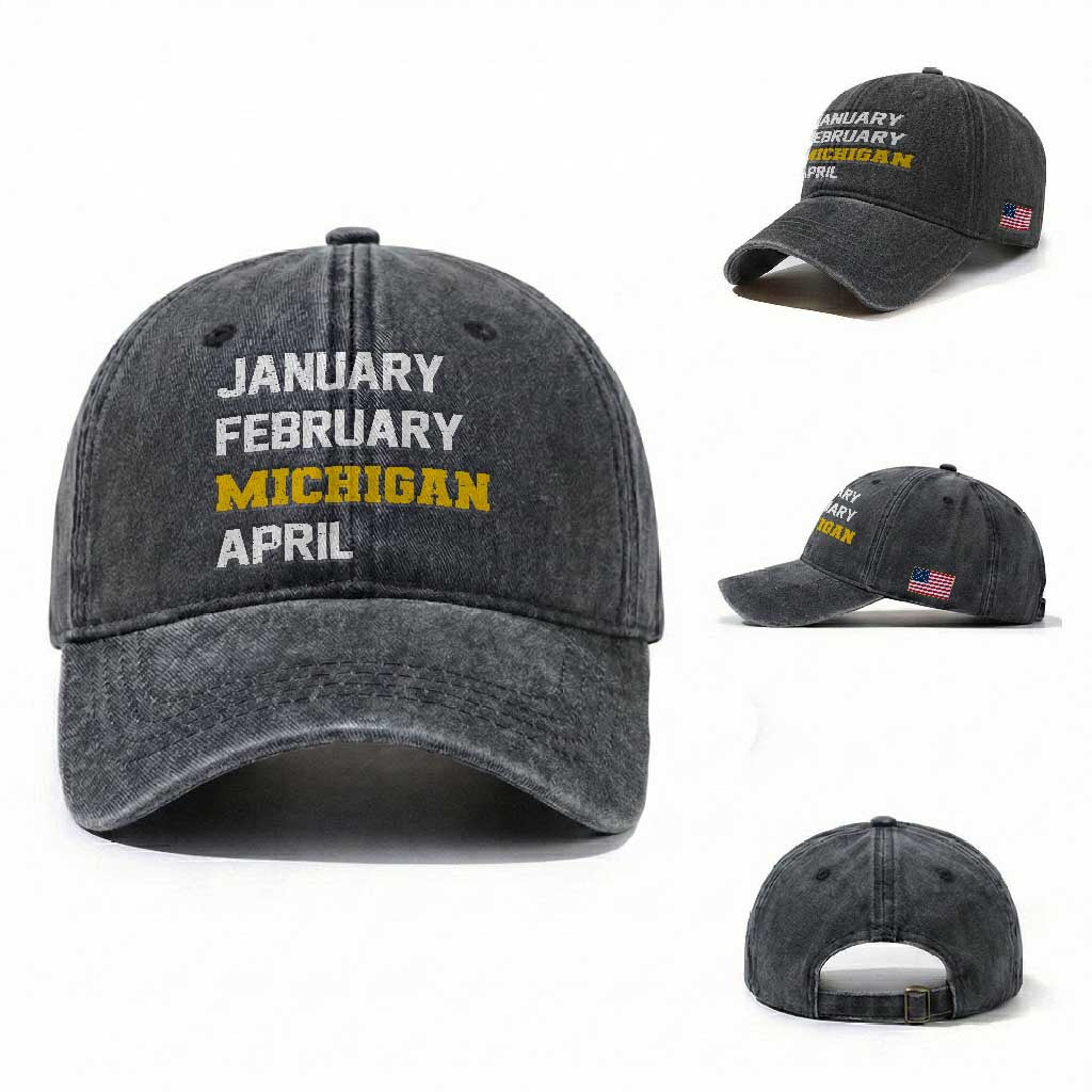 January February Michigan April Washed Cotton Baseball Cap Basketball Game Day TS11 Washed Cap Universal Fit Dark Gray Print Your Wear