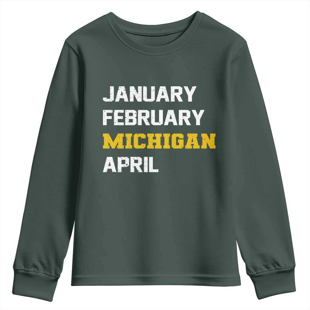 January February Michigan April Youth Sweatshirt Basketball Game Day TS11 Dark Forest Green Print Your Wear