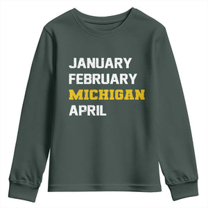 January February Michigan April Youth Sweatshirt Basketball Game Day TS11 Dark Forest Green Print Your Wear