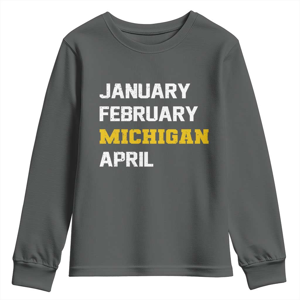 January February Michigan April Youth Sweatshirt Basketball Game Day TS11 Dark Heather Print Your Wear