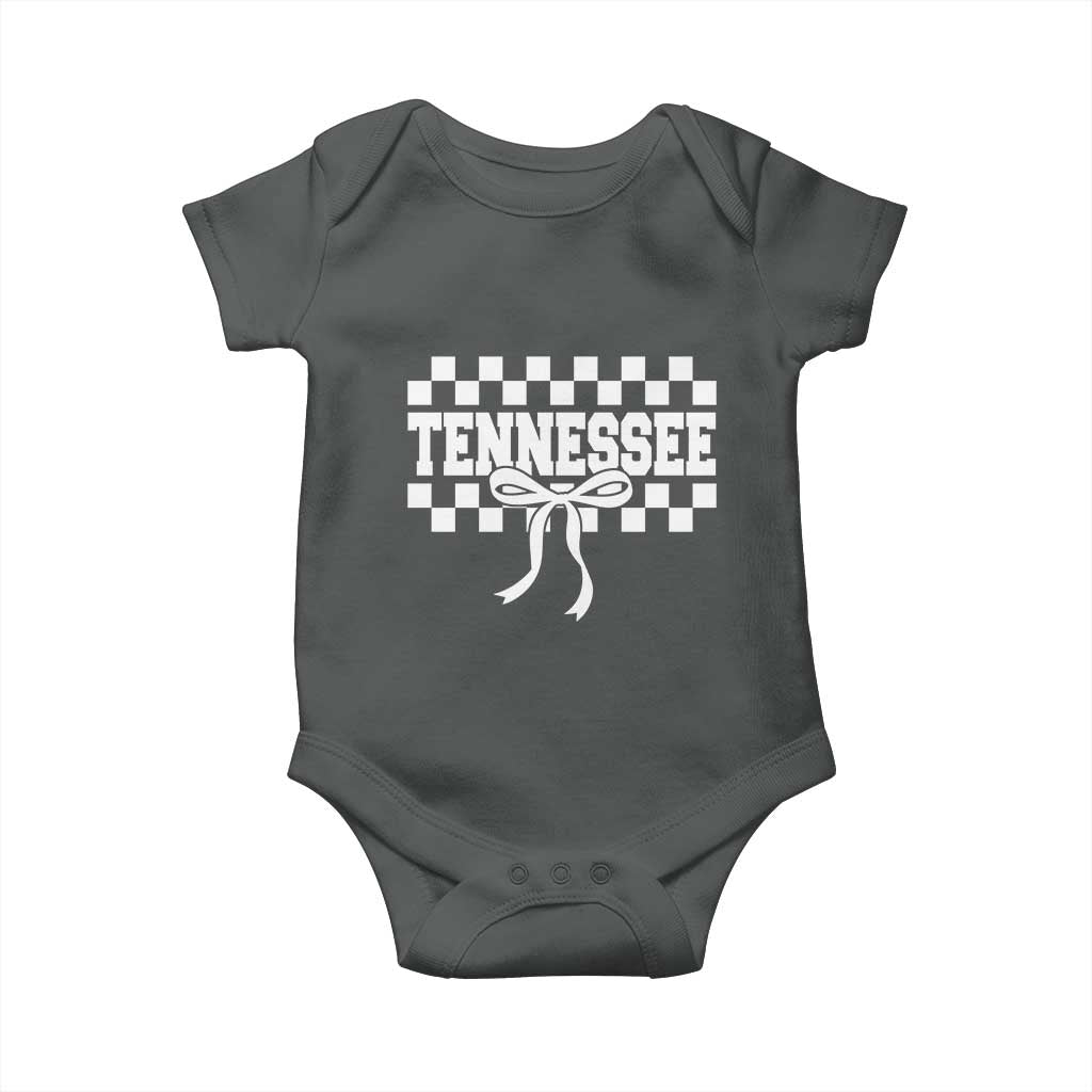 Tennessee Fan Baby Onesie TN State Sport Coquette Bow Checkered Design Game Day TS11 Dark Heather Print Your Wear