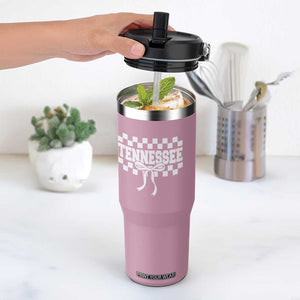 Tennessee Fan Flip Straw Tumbler TN State Sport Coquette Bow Checkered Design Game Day TS11 One Size: 30 oz Light Pink Print Your Wear