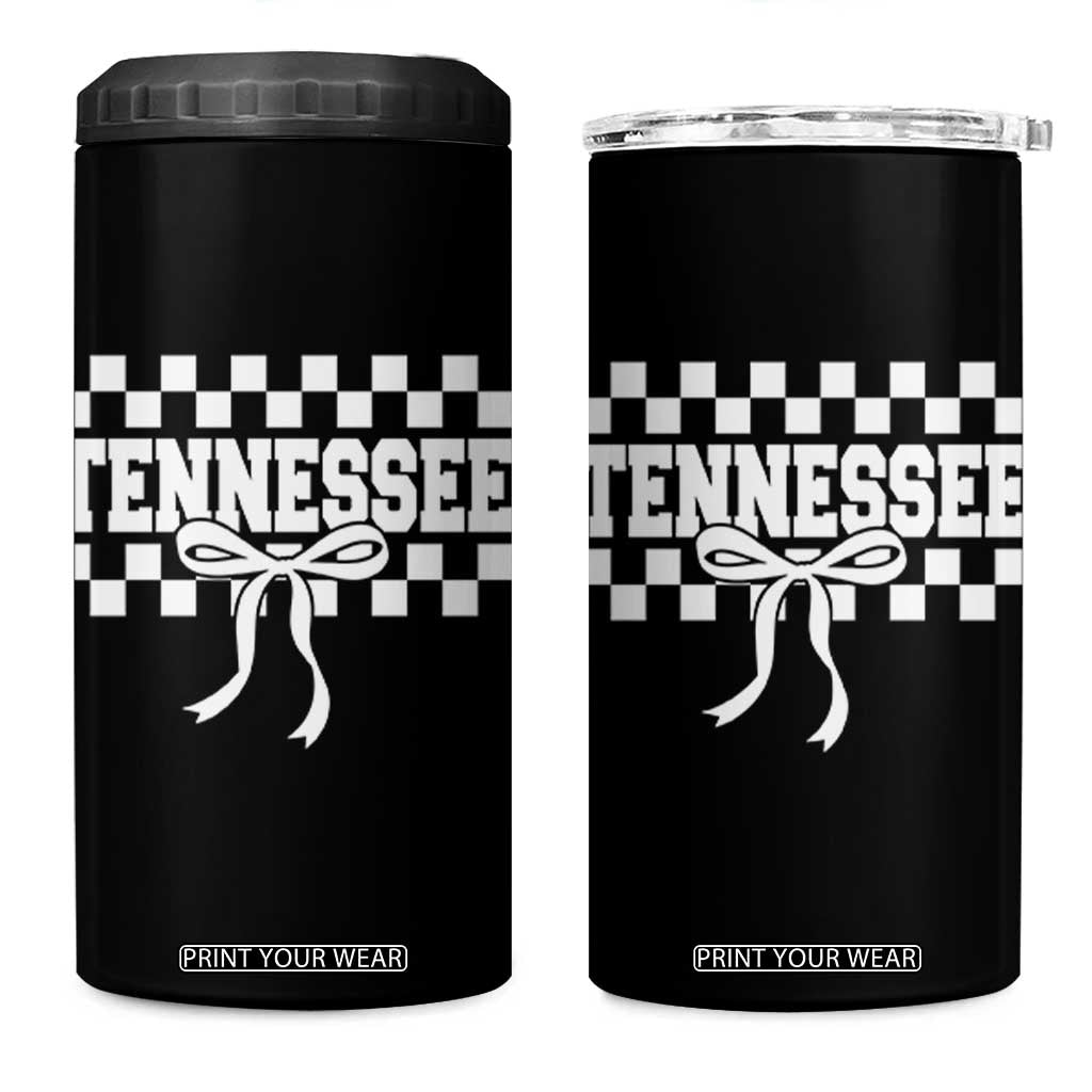 Tennessee Fan 4 in 1 Can Cooler Tumbler TN State Sport Coquette Bow Checkered Design Game Day TS11 One Size: 16 oz Black Print Your Wear