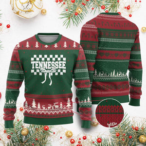 Tennessee Fan Ugly Christmas Sweater TN State Sport Coquette Bow Checkered Design Game Day TS11 Red Green Print Your Wear