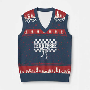 Tennessee Fan V-Neck Knit Sweater Vest TN State Sport Coquette Bow Checkered Design Game Day TS11 Navy Red Print Your Wear