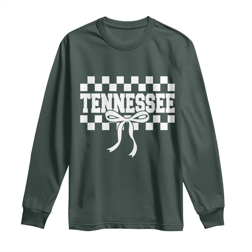 Tennessee Fan Long Sleeve Shirt TN State Sport Coquette Bow Checkered Design Game Day TS11 Dark Forest Green Print Your Wear