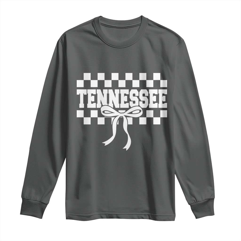 Tennessee Fan Long Sleeve Shirt TN State Sport Coquette Bow Checkered Design Game Day TS11 Dark Heather Print Your Wear