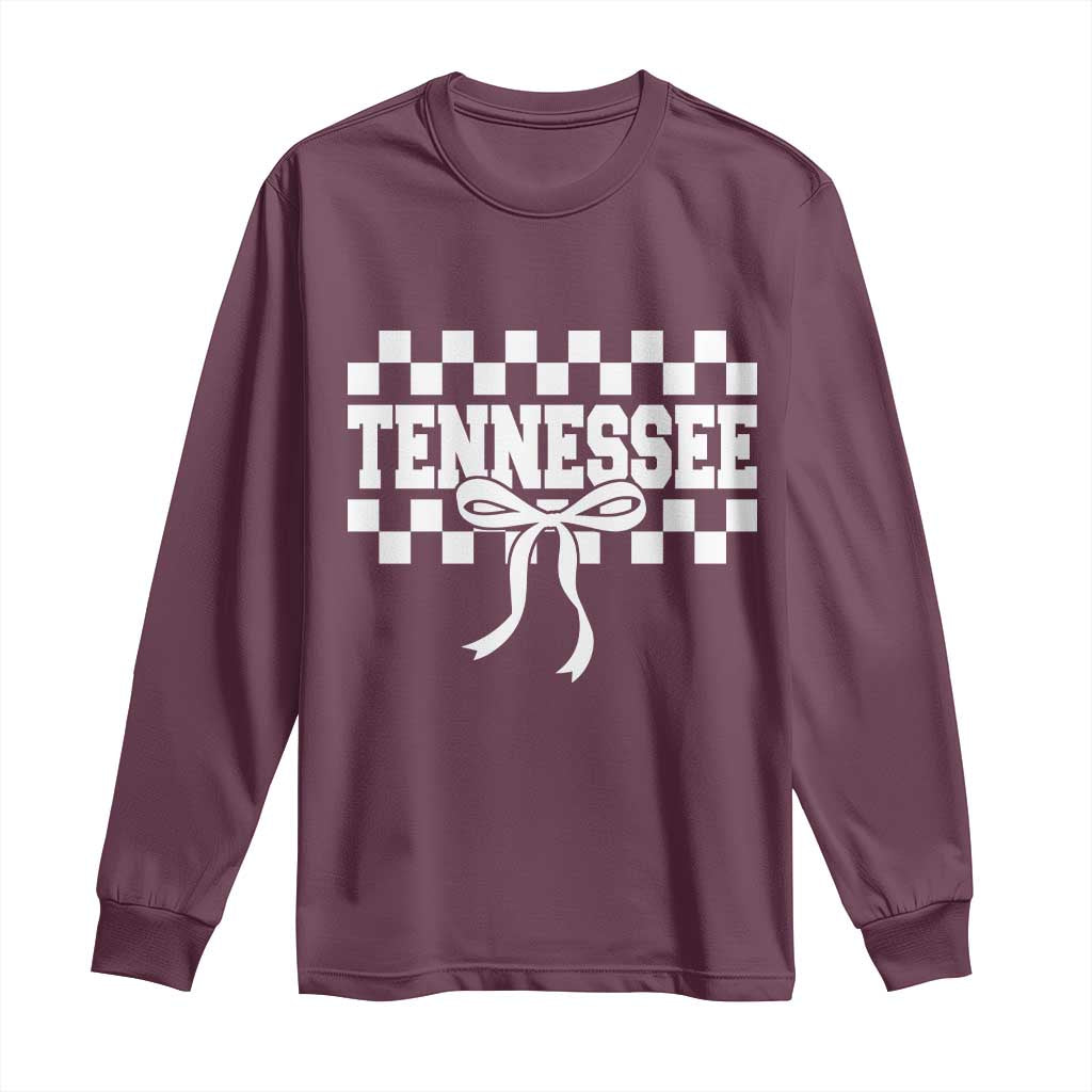 Tennessee Fan Long Sleeve Shirt TN State Sport Coquette Bow Checkered Design Game Day TS11 Maroon Print Your Wear