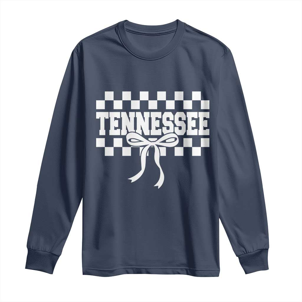 Tennessee Fan Long Sleeve Shirt TN State Sport Coquette Bow Checkered Design Game Day TS11 Navy Print Your Wear