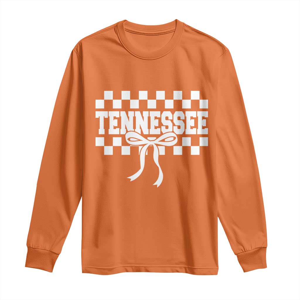 Tennessee Fan Long Sleeve Shirt TN State Sport Coquette Bow Checkered Design Game Day TS11 Orange Print Your Wear