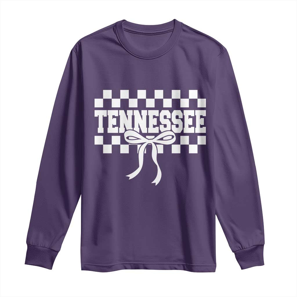 Tennessee Fan Long Sleeve Shirt TN State Sport Coquette Bow Checkered Design Game Day TS11 Purple Print Your Wear