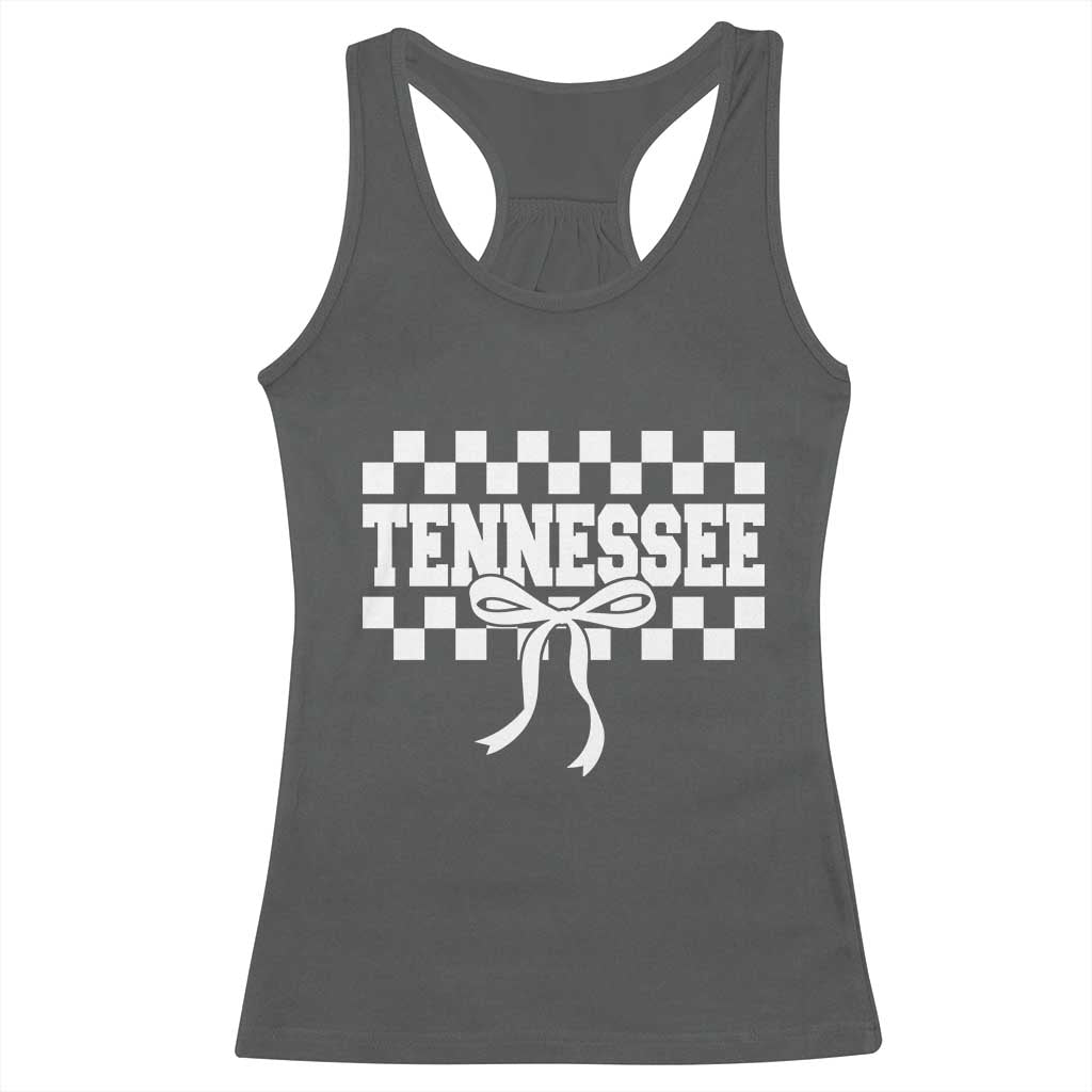Tennessee Fan Racerback Tank Top TN State Sport Coquette Bow Checkered Design Game Day TS11 Dark Heather Print Your Wear