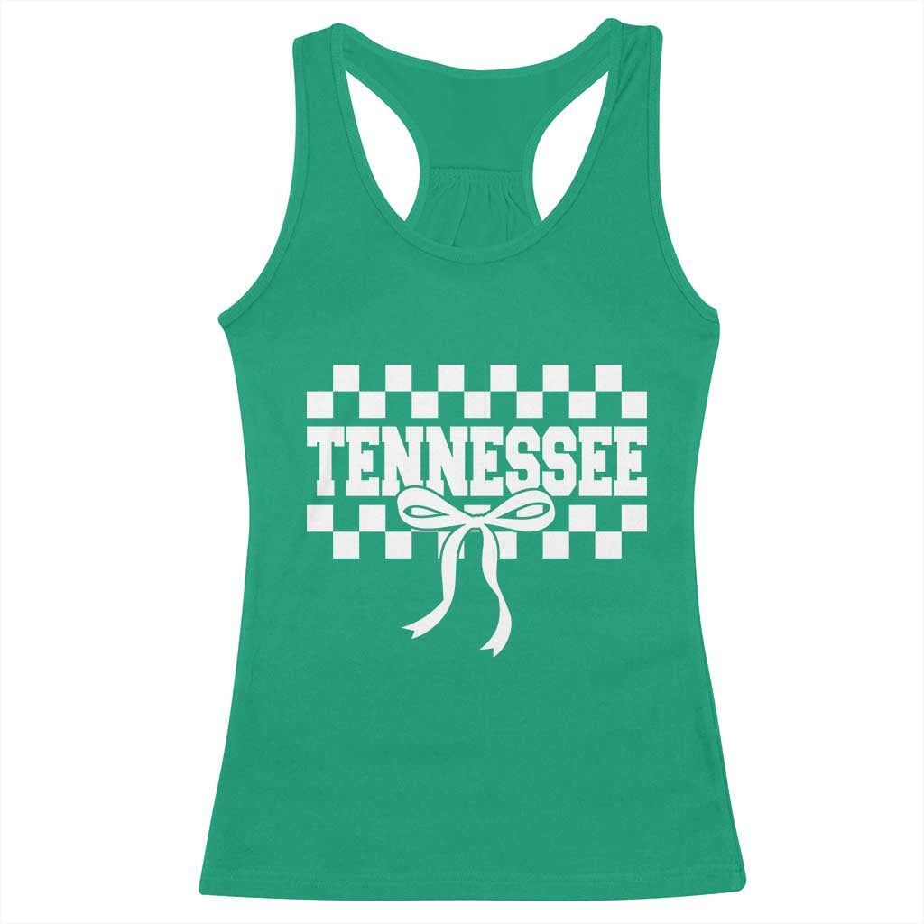 Tennessee Fan Racerback Tank Top TN State Sport Coquette Bow Checkered Design Game Day TS11 Irish Green Print Your Wear