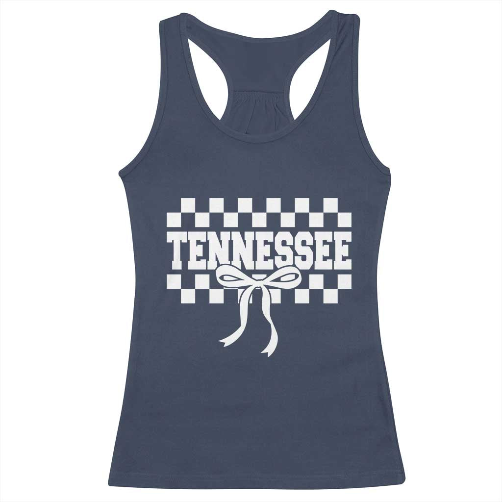 Tennessee Fan Racerback Tank Top TN State Sport Coquette Bow Checkered Design Game Day TS11 Navy Print Your Wear