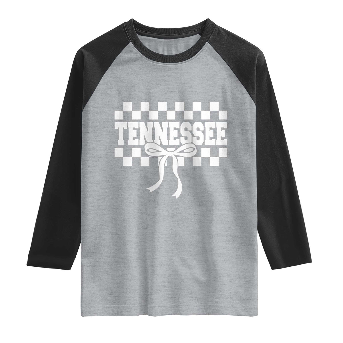 Tennessee Fan Raglan Shirt TN State Sport Coquette Bow Checkered Design Game Day TS11 Heather Gray Black Print Your Wear