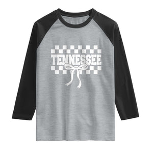 Tennessee Fan Raglan Shirt TN State Sport Coquette Bow Checkered Design Game Day TS11 Heather Gray Black Print Your Wear