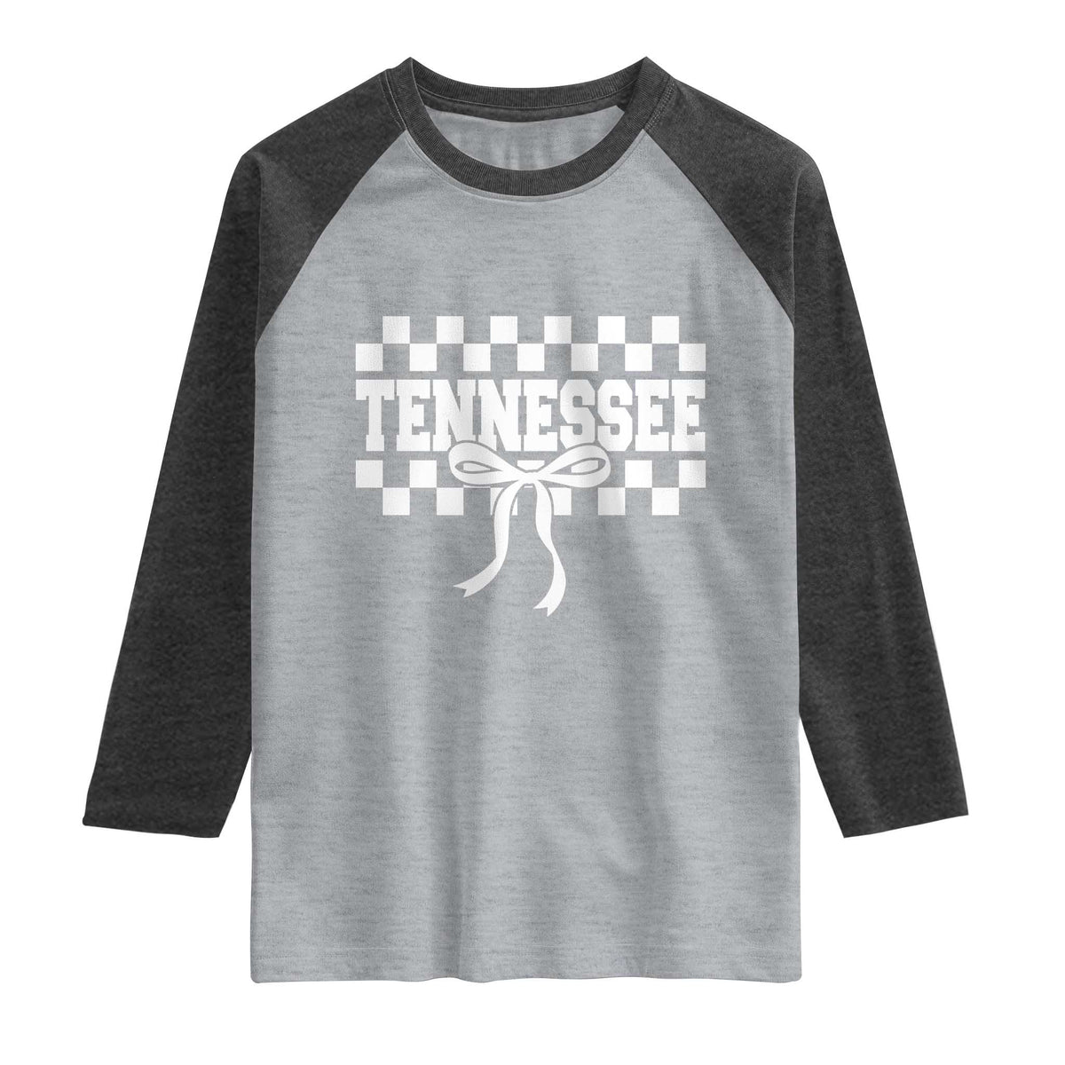 Tennessee Fan Raglan Shirt TN State Sport Coquette Bow Checkered Design Game Day TS11 Heather Gray Heather Charcoal Print Your Wear