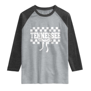 Tennessee Fan Raglan Shirt TN State Sport Coquette Bow Checkered Design Game Day TS11 Heather Gray Heather Charcoal Print Your Wear
