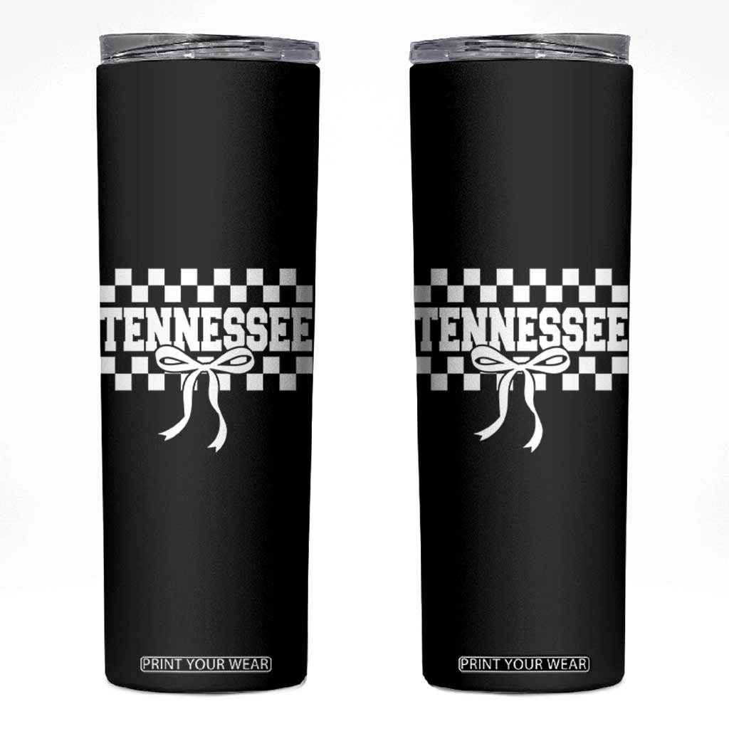 Tennessee Fan Skinny Tumbler TN State Sport Coquette Bow Checkered Design Game Day TS11 Black Print Your Wear