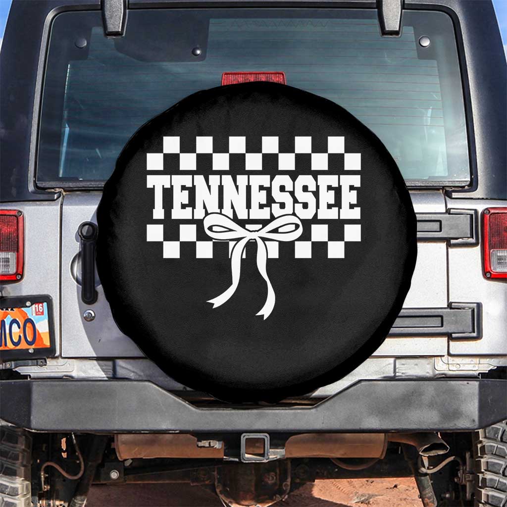 Tennessee Fan Spare Tire Cover TN State Sport Coquette Bow Checkered Design Game Day TS11 No hole Black Print Your Wear