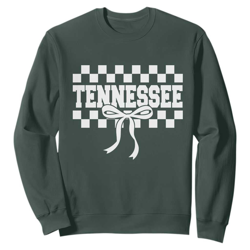 Tennessee Fan Sweatshirt TN State Sport Coquette Bow Checkered Design Game Day TS11 Dark Forest Green Print Your Wear