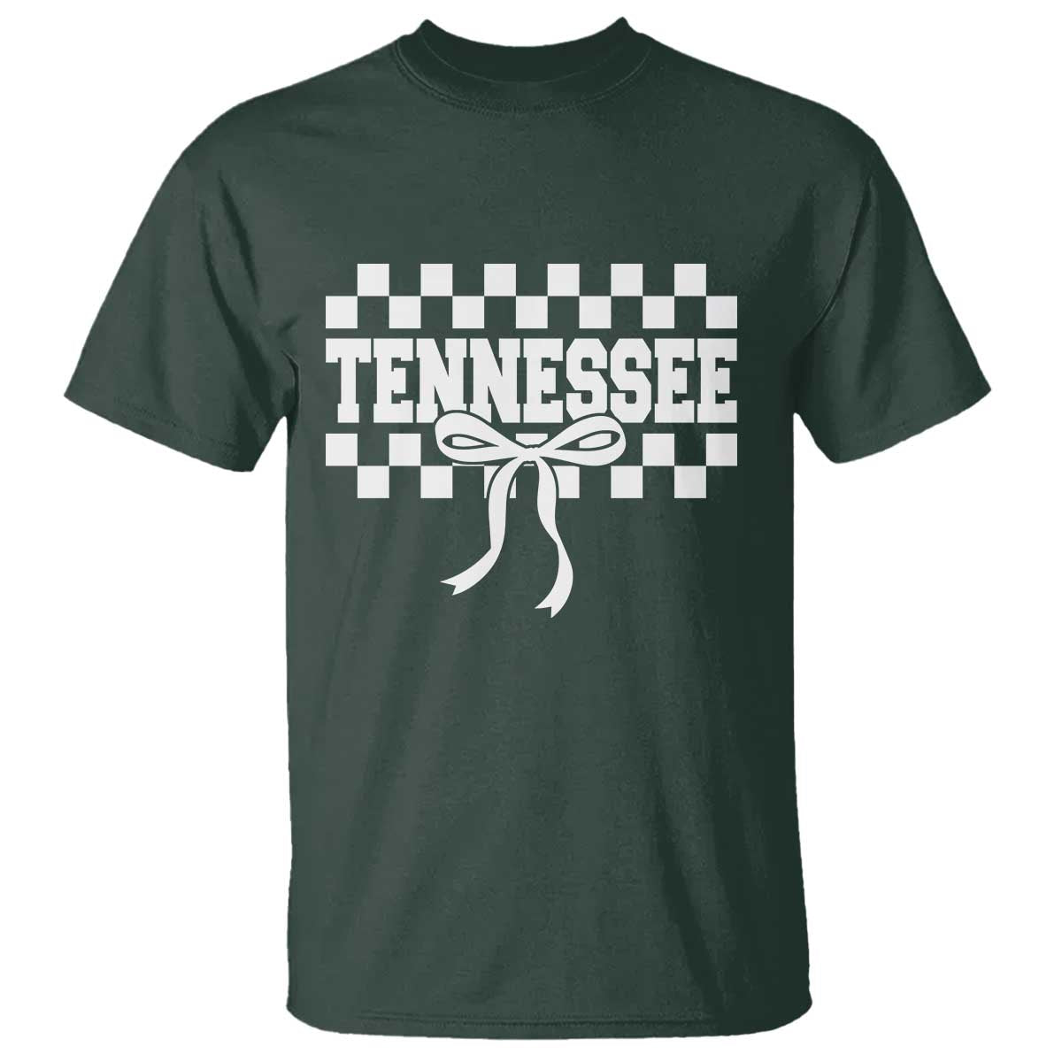 Tennessee Fan T Shirt TN State Sport Coquette Bow Checkered Design Game Day TS11 Dark Forest Green Print Your Wear