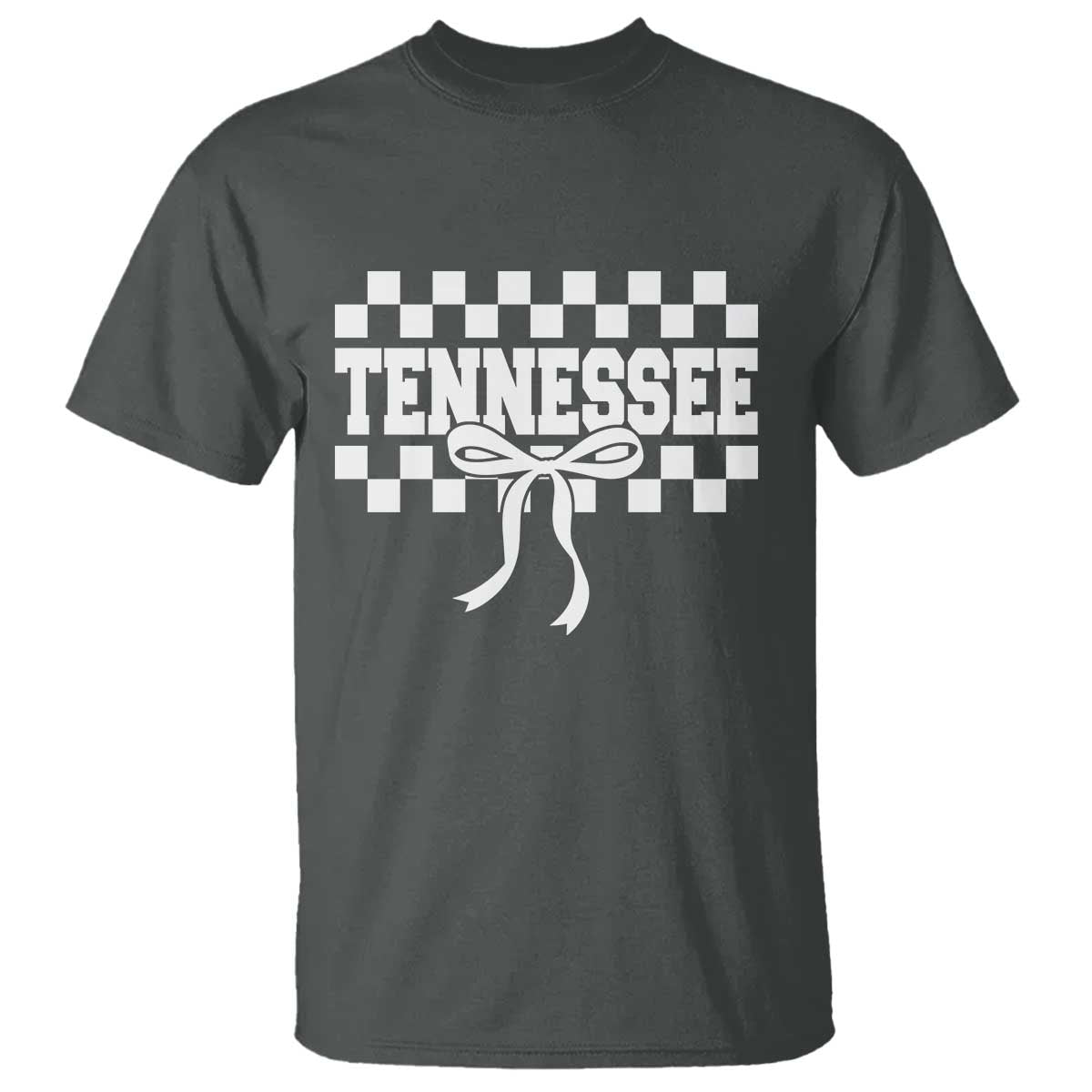 Tennessee Fan T Shirt TN State Sport Coquette Bow Checkered Design Game Day TS11 Dark Heather Print Your Wear