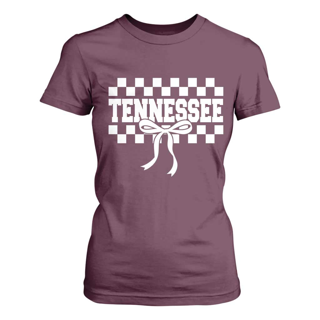 Tennessee Fan T Shirt For Women TN State Sport Coquette Bow Checkered Design Game Day TS11 Maroon Print Your Wear