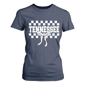 Tennessee Fan T Shirt For Women TN State Sport Coquette Bow Checkered Design Game Day TS11 Navy Print Your Wear