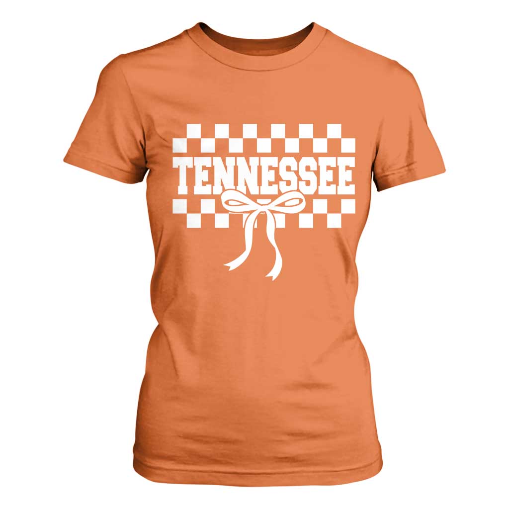 Tennessee Fan T Shirt For Women TN State Sport Coquette Bow Checkered Design Game Day TS11 Orange Print Your Wear