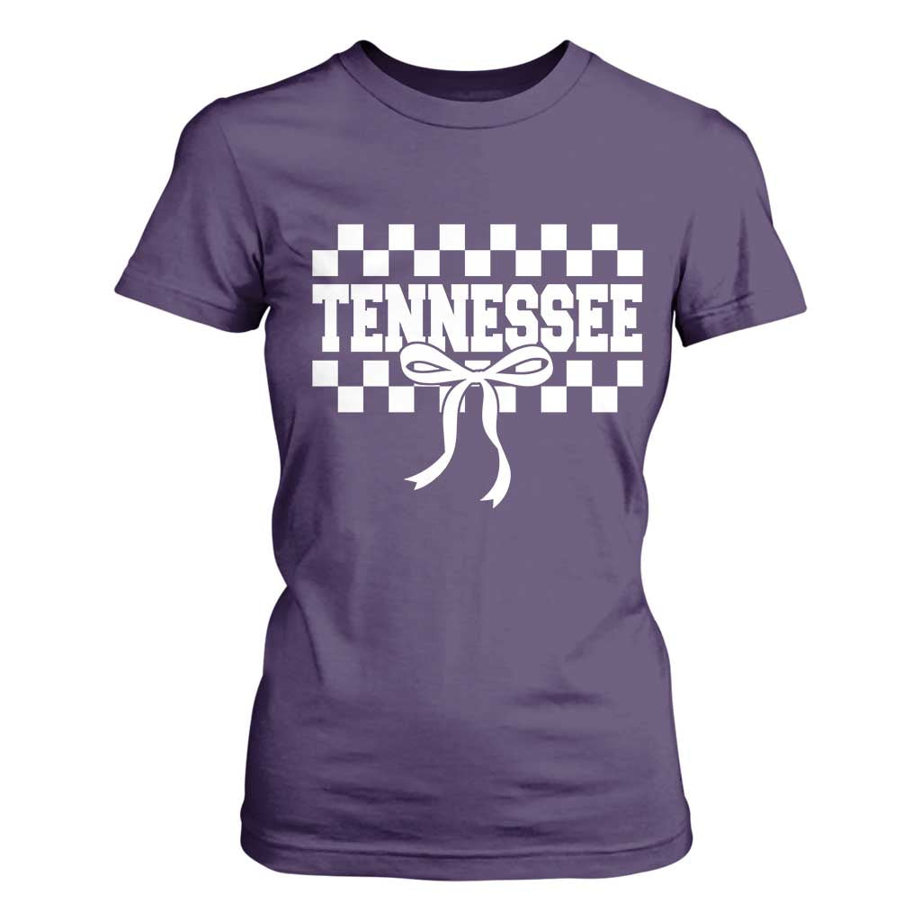 Tennessee Fan T Shirt For Women TN State Sport Coquette Bow Checkered Design Game Day TS11 Purple Print Your Wear