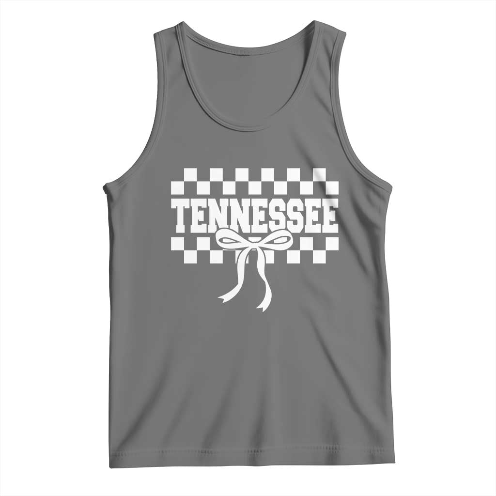 Tennessee Fan Tank Top TN State Sport Coquette Bow Checkered Design Game Day TS11 Black Heather Print Your Wear