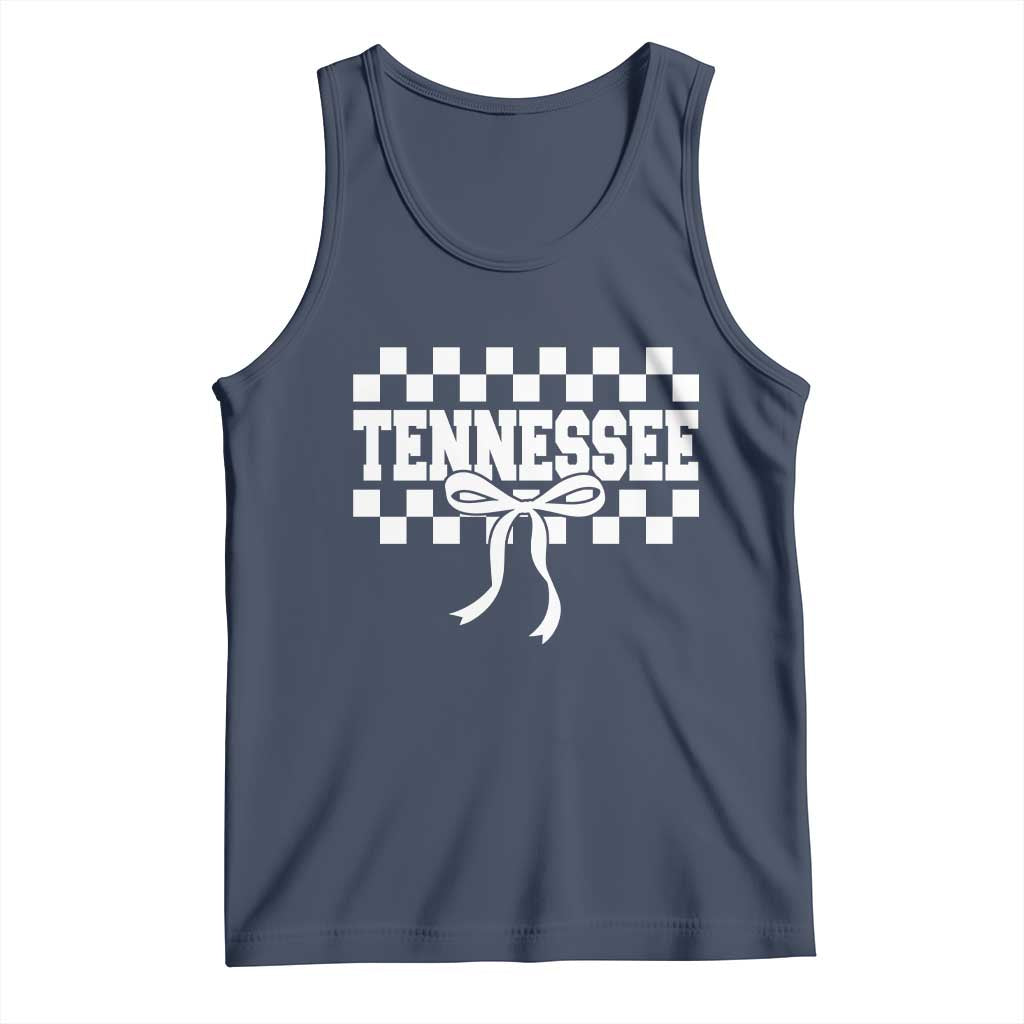 Tennessee Fan Tank Top TN State Sport Coquette Bow Checkered Design Game Day TS11 Navy Print Your Wear