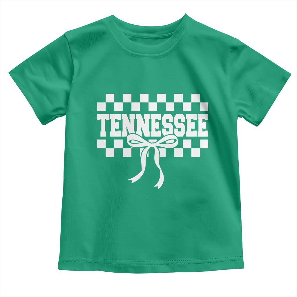 Tennessee Fan Toddler T Shirt TN State Sport Coquette Bow Checkered Design Game Day TS11 Irish Green Print Your Wear